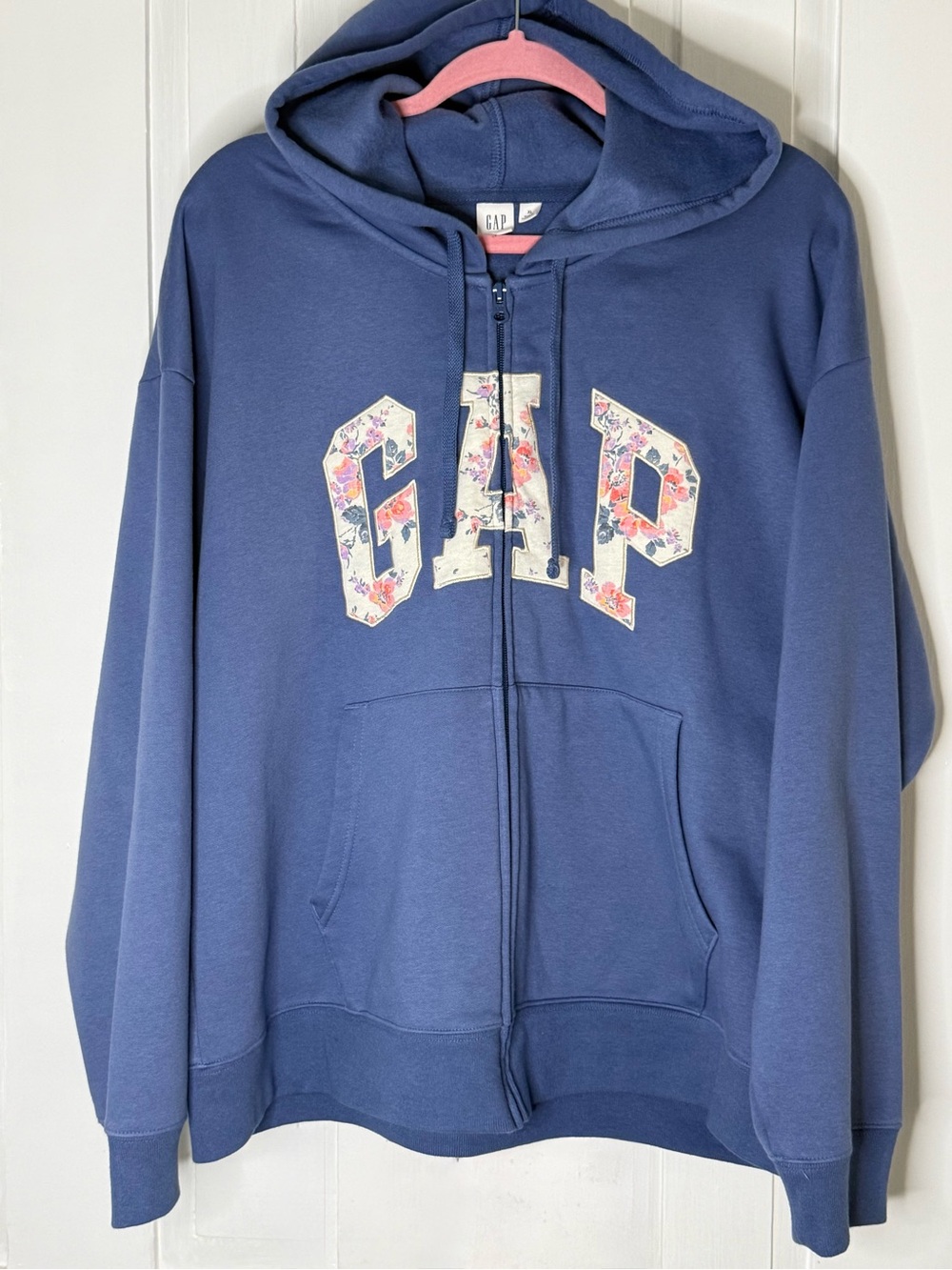 Gap Bijou Blue Floral Logo Full-Zip Hoodie - XL